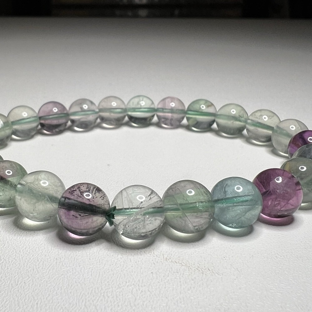 Natural Green‎ Purple Fluorite Beaded Crystal Healing Reiki Stretch Bracelet